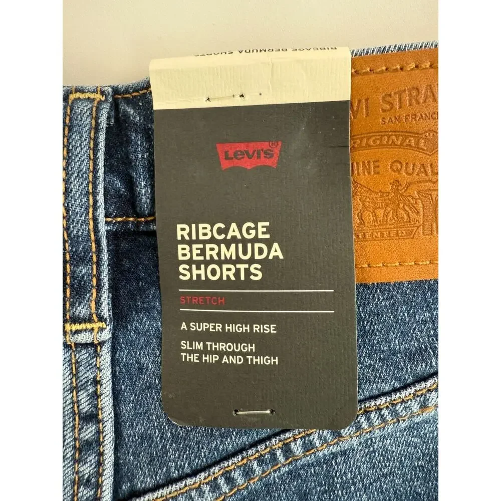 Levi's Premium Women Ribcage Bermuda High Rise Jeans Short Size 24 Blue NWT